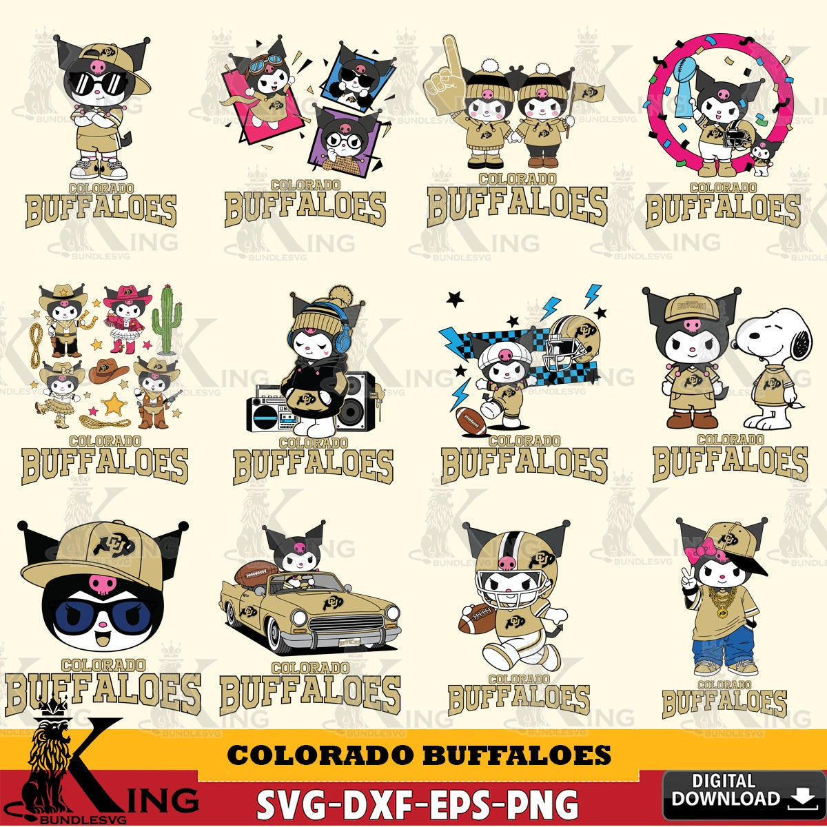 Colorado Buffaloes Kuromi Football Jersey NCAA Bundle SVG file, Cricut, Cut file  , Digital Download , Instant Download, Sanrio svg, Clipart