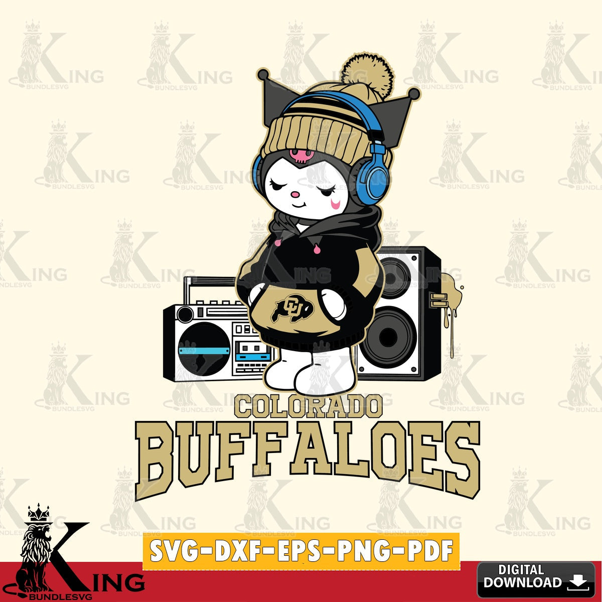 Colorado Buffaloes Kuromi Football Music SVG file, Cricut, Cut file  , Digital Download , Instant Download, Sanrio svg, Clipart