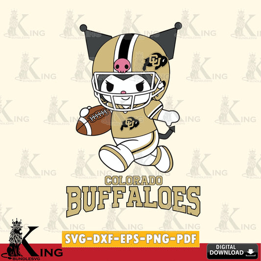 Colorado Buffaloes Kuromi Football Run SVG file, Cricut, Cut file  , Digital Download , Instant Download, Sanrio svg, Clipart