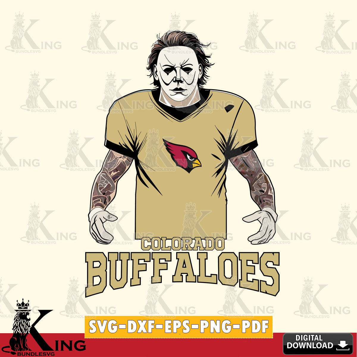 Creative design featuring a Colorado Buffaloes Michael Myers tattoo football, printable vector design for sublimation and crafts
