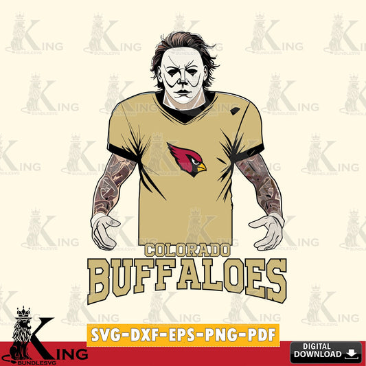 Creative design featuring a Colorado Buffaloes Michael Myers tattoo football, printable vector design for sublimation and crafts