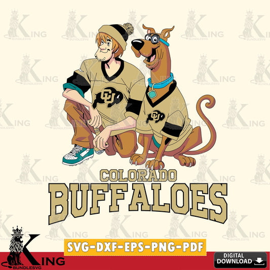 Detailed illustration of Colorado Buffaloes Shaggy and Scooby Doo football, digital clipart compatible with laser engraving and