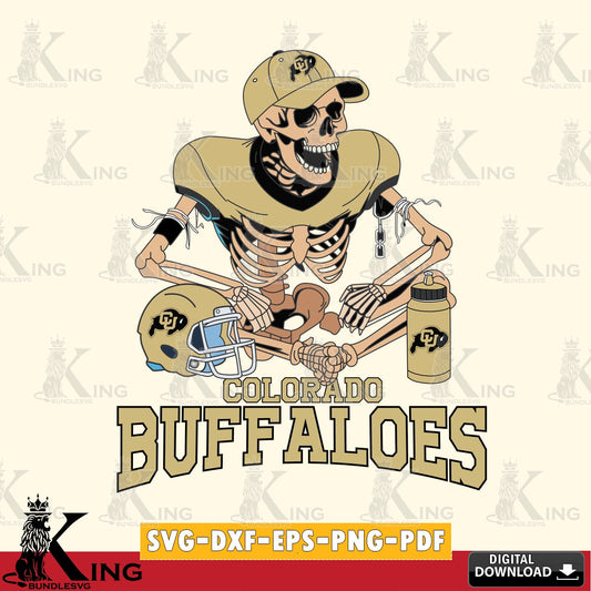 Unique artwork depicting a Colorado Buffaloes skeleton football player, printable vector design for sublimation and crafts