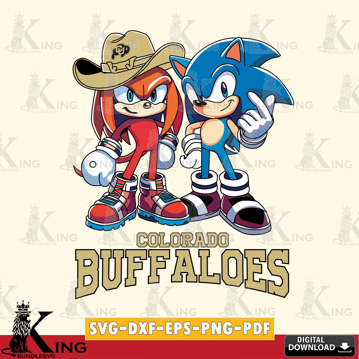 Digital clipart of Colorado Buffaloes Sonic & Knuckles football mascot SVG PNG files perfect for Cricut and Silhouette cutting