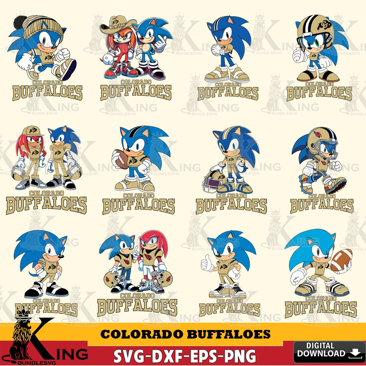 Jumbo collection of Colorado Buffaloes Sonic & Knuckles NCAA Football bundle, high-quality vector for DIY scrapbooking and home