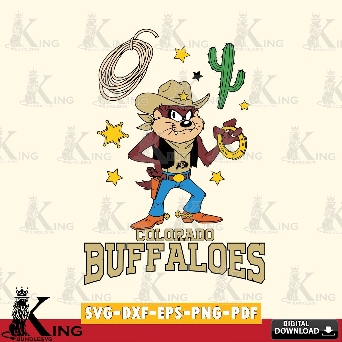 Colorado Buffaloes Taz Cowboy Western SVG file, Cut file  , Digital Download , Instant Download, Taz svg, NCAA svg