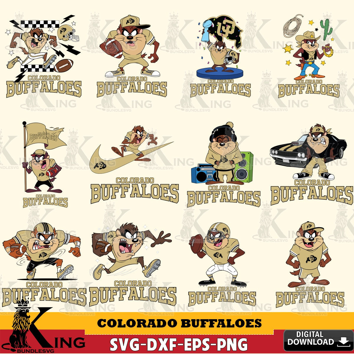 Colorado Buffaloes Taz Football NCAA Bundle SVG file, Cut file  , Digital Download , Instant Download, Taz svg, NCAA svg