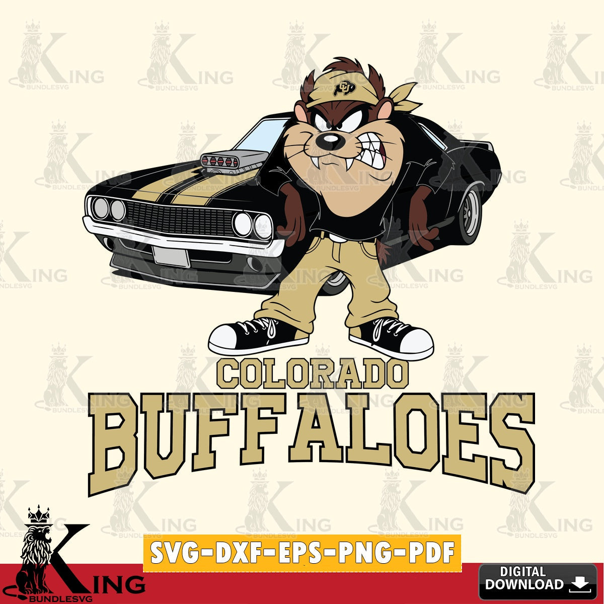 Colorado Buffaloes Taz Racing Car SVG file, Cut file  , Digital Download , Instant Download, Taz svg, NCAA svg