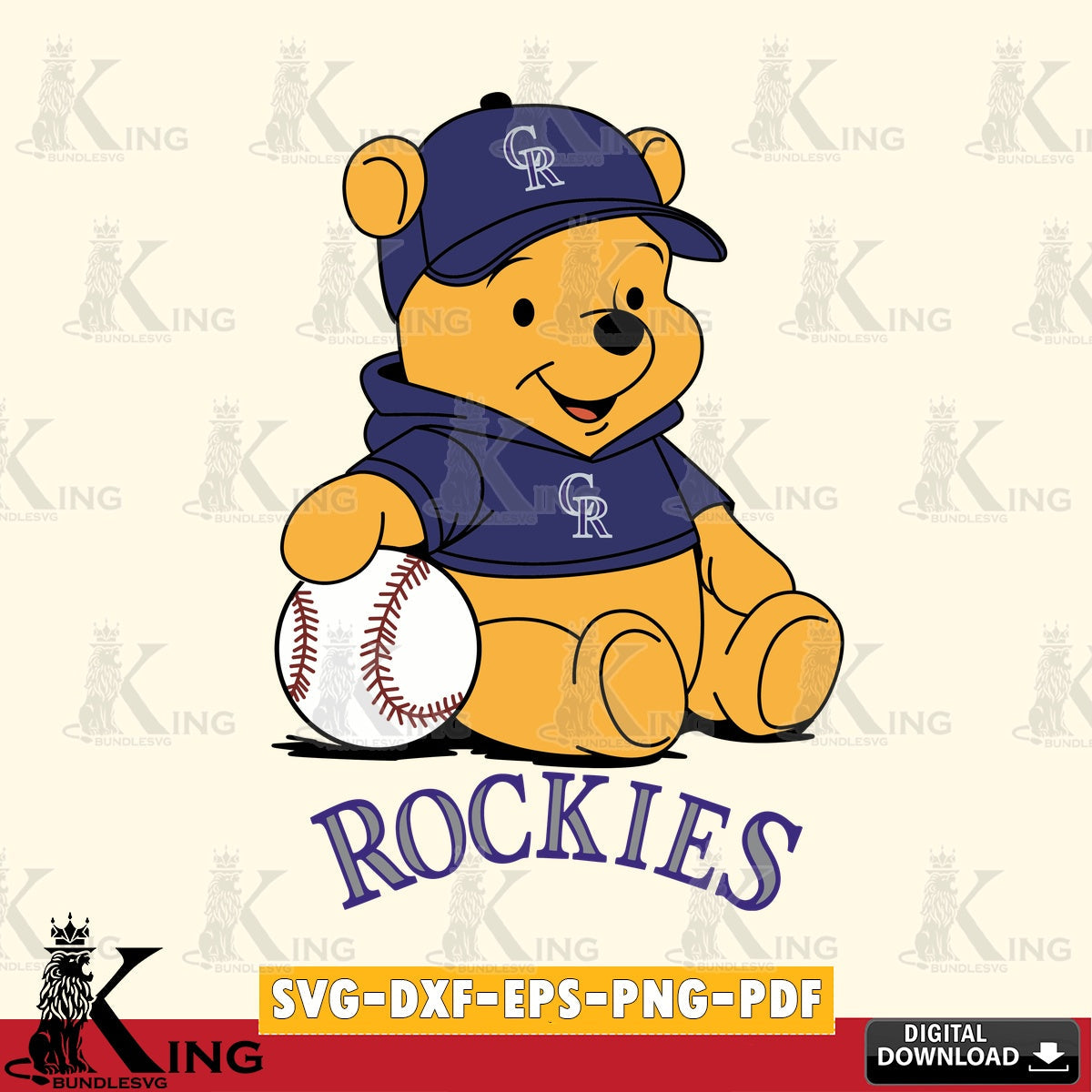 Artistic drawing of Colorado Rockies Baseball Star Teddy, digital clipart compatible with laser engraving and cutting