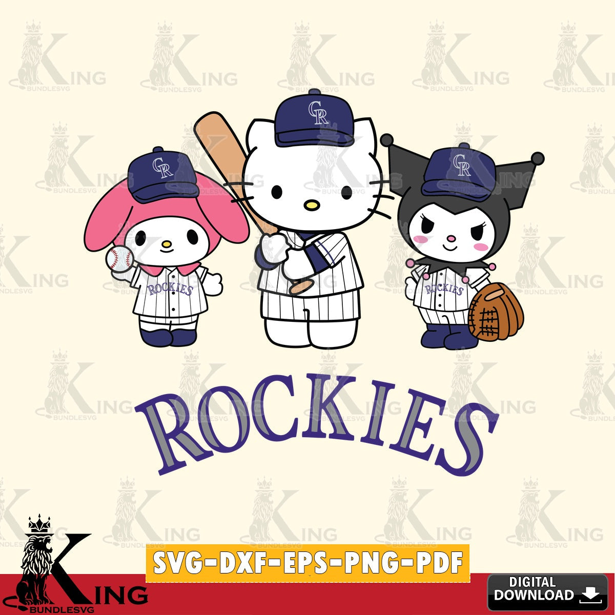 Detailed illustration of Colorado Rockies cute kawaii friends SVG cut file for personalized gifts and laser projects