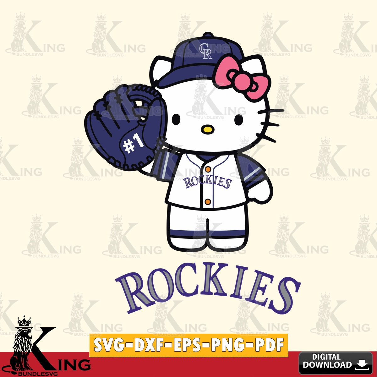 Giant set featuring Colorado Rockies Hello Kitty Baseball #1 cut file ideal for vinyl projects and T-shirt printing