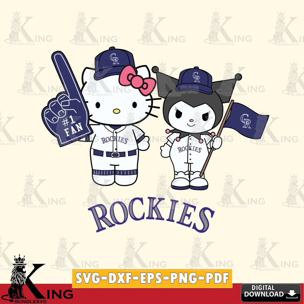 Giant set featuring Colorado Rockies Hello Kitty Kuromi Fan Baseball, SVG cut file for personalized gifts and laser projects