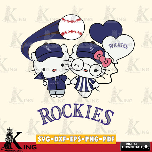 Giant set featuring a Colorado Rockies Hello Kitty baseball couple, PNG clipart for sublimation printing and graphic design