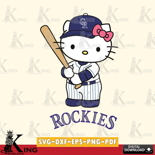 Exclusive set of Colorado Rockies Hello Kitty baseball batter digital download for Cricut Maker and paper crafts