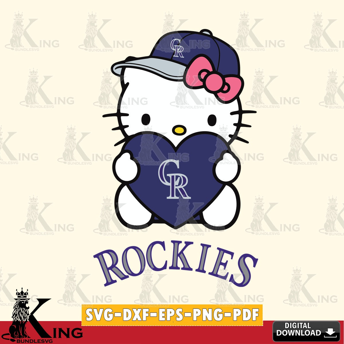 Exclusive set of Colorado Rockies Hello Kitty baseball heart for Cricut, cut files and PNG clipart for sublimation printing and