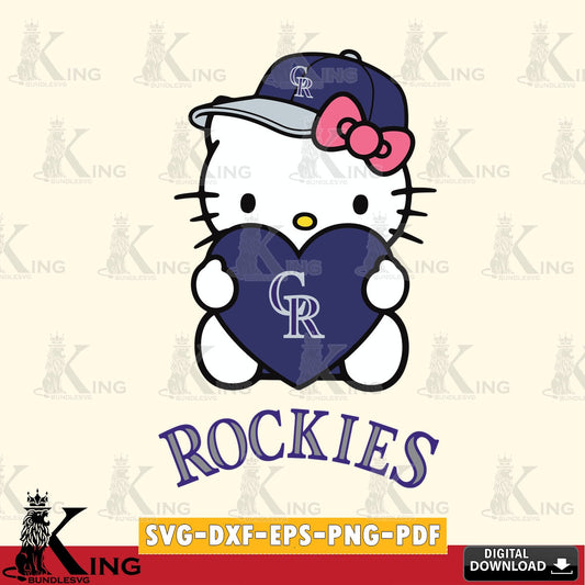 Exclusive set of Colorado Rockies Hello Kitty baseball heart for Cricut, cut files and PNG clipart for sublimation printing and
