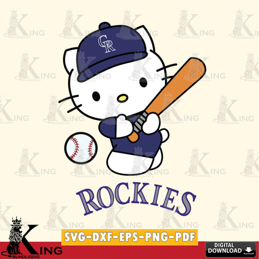 Premium pack containing Colorado Rockies Hello Kitty playing baseball vector art for engraving, cutting, and printing.
