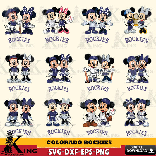 Colorado Rockies Mickey Minnie Baseball Player MLB Bundle SVG file , For Cricut,  File cut , Digital Download , PDF File, Cut Files