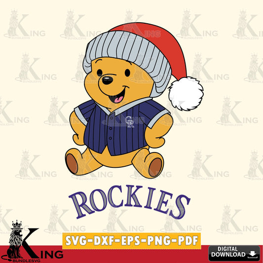 Printable art of Colorado Rockies Winnie the Pooh playing ball, digital download for Cricut Maker and paper crafts