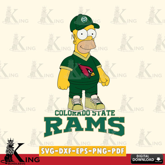 Artistic drawing of a Colorado State Rams Homer Simpson football NCAA design, SVG PNG files perfect for Cricut and Silhouette