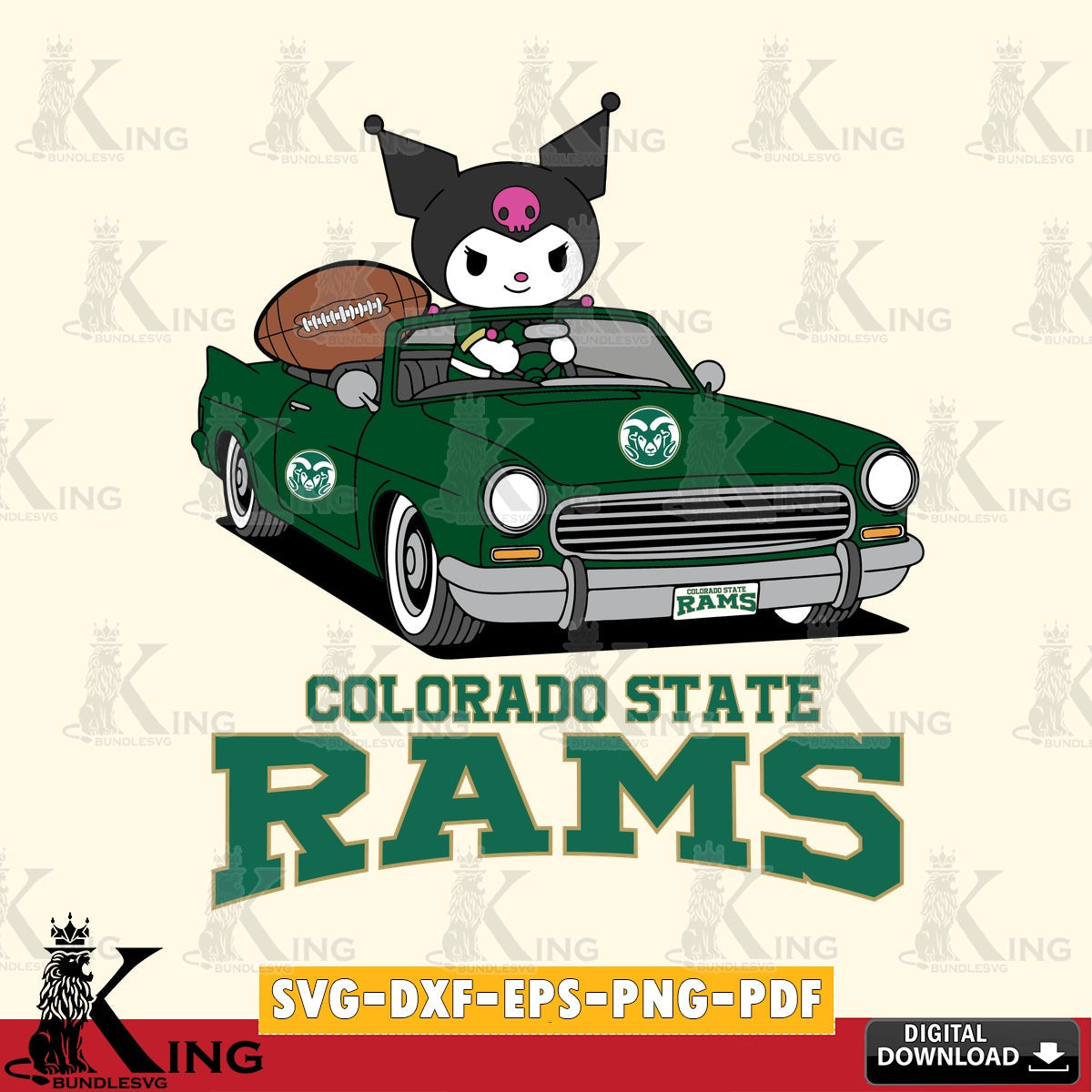 Colorado State Rams Kuromi Car Football Game SVG file, Cricut, Cut file  , Digital Download , Instant Download, Sanrio svg, Clipart