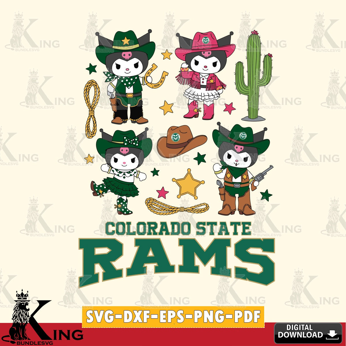 Colorado State Rams Kuromi Cowboy Western SVG file, Cricut, Cut file  , Digital Download , Instant Download, Sanrio svg, Clipart