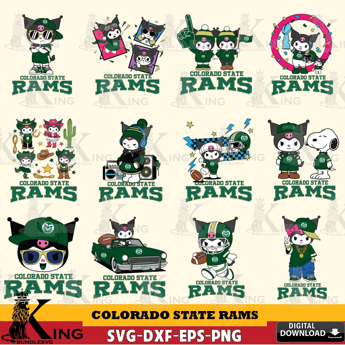 Colorado State Rams Kuromi Football Jersey NCAA Bundle SVG file, Cricut, Cut file  , Digital Download , Instant Download, Sanrio svg, Clipart