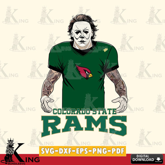 Beautiful illustration of a Colorado State Rams Michael Myers tattoo football, NCAA vector illustration for POD merchandise and