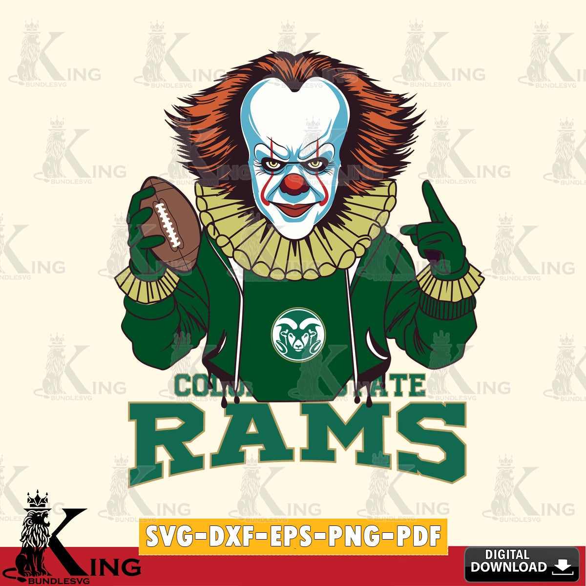Vector design showing Colorado State Rams Pennywise player football, digital download for Cricut Maker and paper crafts