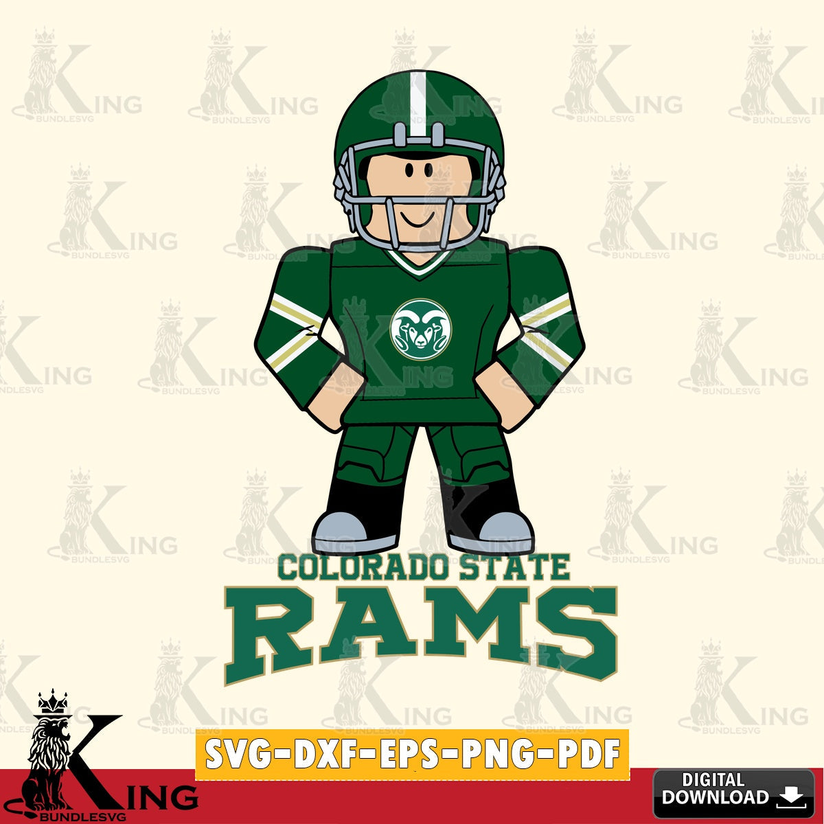 Hand-drawn style art of Colorado State Rams Roblox cool football, NCAA Cricut, File cut, Digital PNG clipart for sublimation