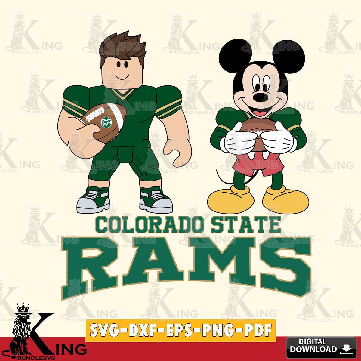 Colorado State Rams Roblox & Mickey Football SVG file , NCAA Cricut,  File cut , Digital Download , PDF File