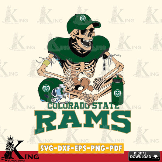 Eye-catching graphic of a Colorado State Rams Skeleton Player Football, a digital clipart compatible with laser engraving and