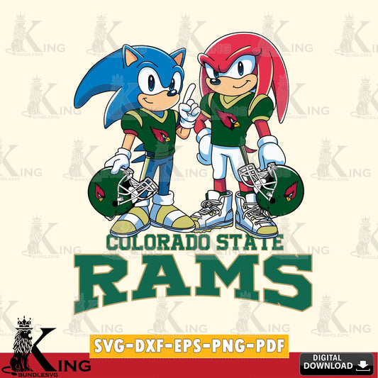 Modern graphic depicting Colorado State Rams Sonic And Knuckles Football, a digital file for silhouette cameo and cricut projects.
