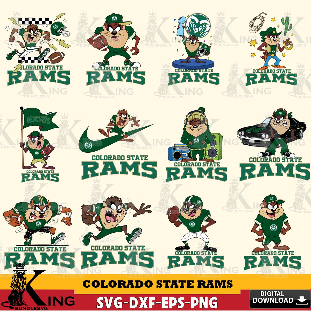 Colorado State Rams Taz Football NCAA Bundle SVG file, Cut file  , Digital Download , Instant Download, Taz svg, NCAA svg