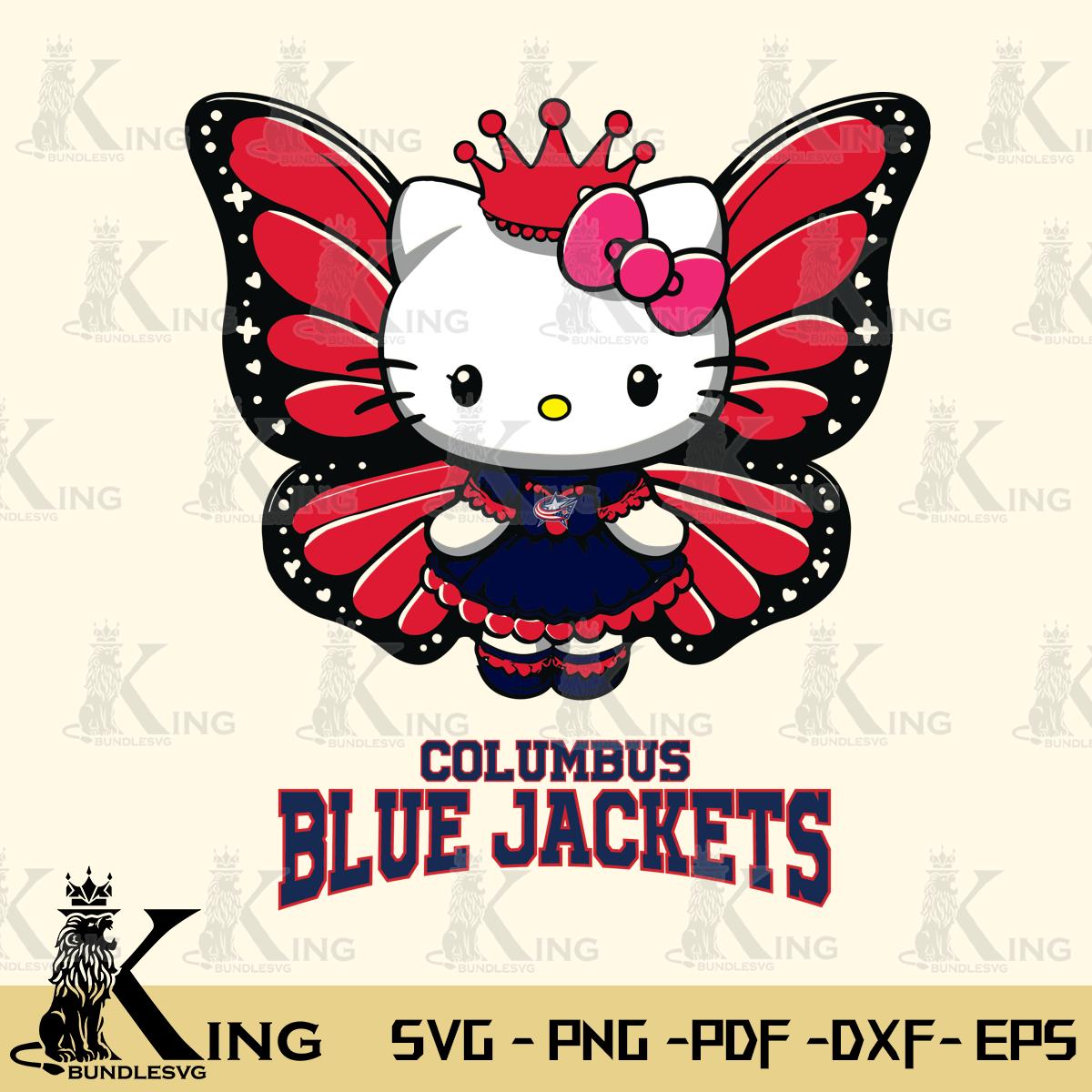 Columbus Blue Jackets Kitty Wings & Flowers Svg Eps Dxf Png File, Digital Download