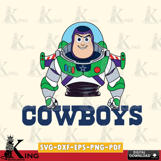 Digital download featuring a Dallas Cowboys Buzz Lightyear football design, PNG clipart for sublimation printing and graphic