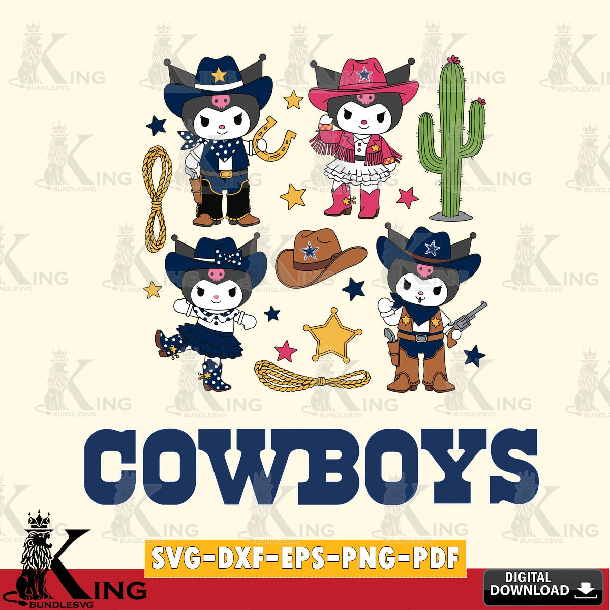 Dallas Cowboys Kuromi Cowboy Western SVG file, Cricut, Cut file  , Digital Download , Instant Download, Sanrio svg, Clipart
