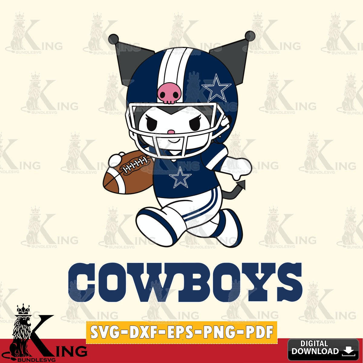 Dallas Cowboys Kuromi Football Run SVG file, Cricut, Cut file  , Digital Download , Instant Download, Sanrio svg, Clipart