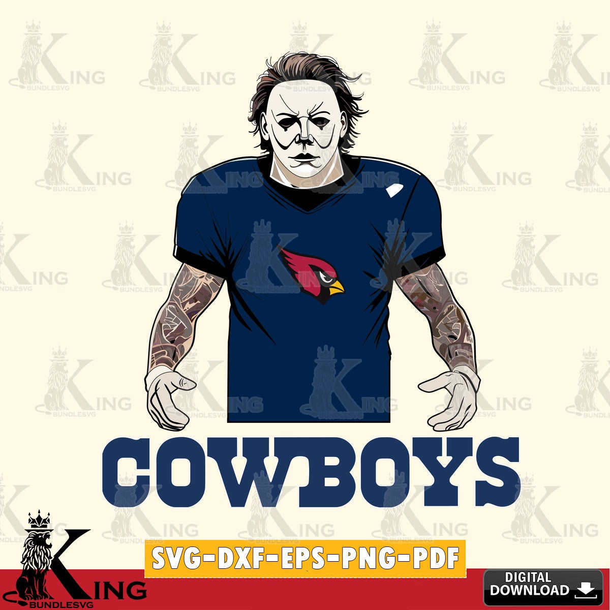 Beautiful illustration of Dallas Cowboys Michael Myers Tattoo Football vector art for engraving, cutting, and printing