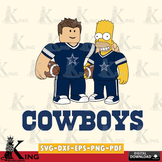 Artistic drawing of Dallas Cowboys Roblox & Homer Simpson football, a digital download for Cricut Maker and paper crafts.