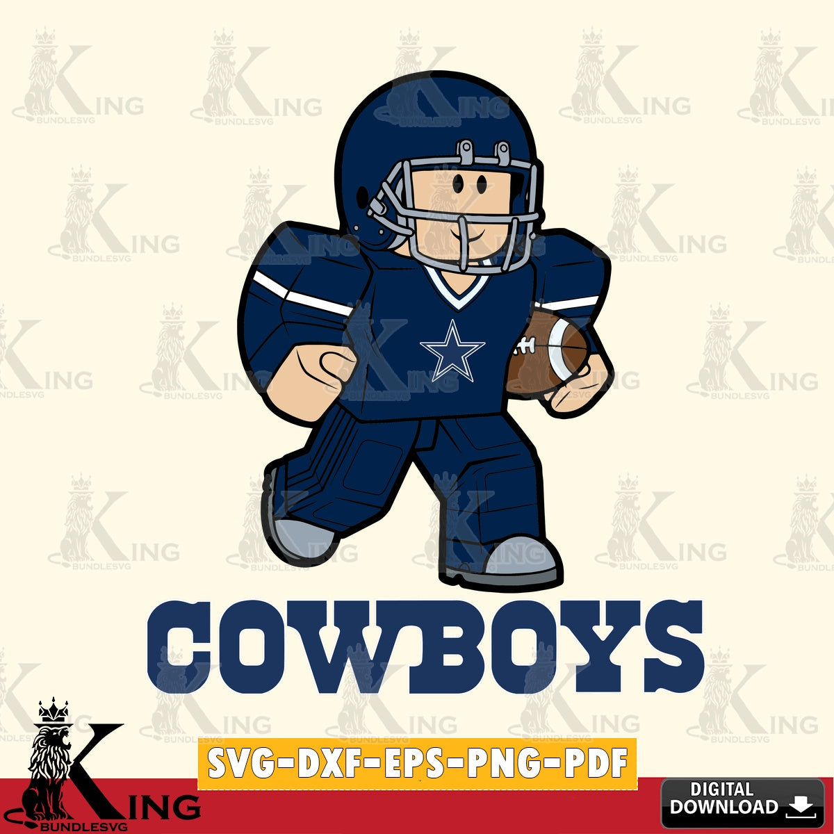 Eye-catching graphic of a Dallas Cowboys Roblox Player Rugby design, SVG PNG design suitable for Glowforge and laser cutting.