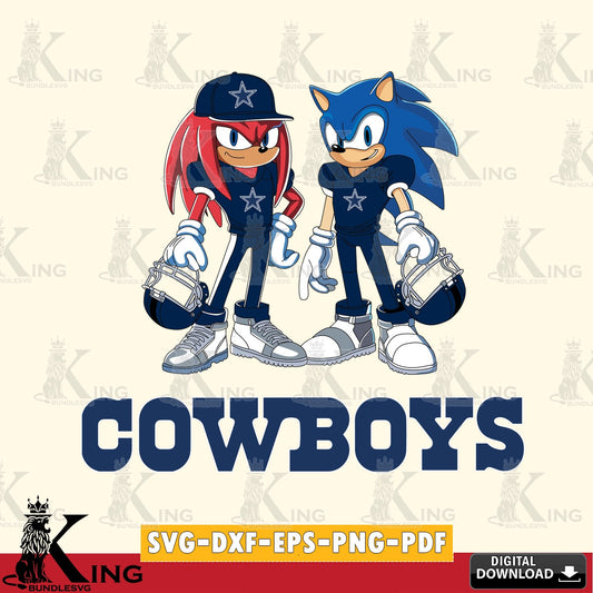 Vector design showing Dallas Cowboys Sonic and Knuckles player football SVG cut file for personalized gifts and laser projects