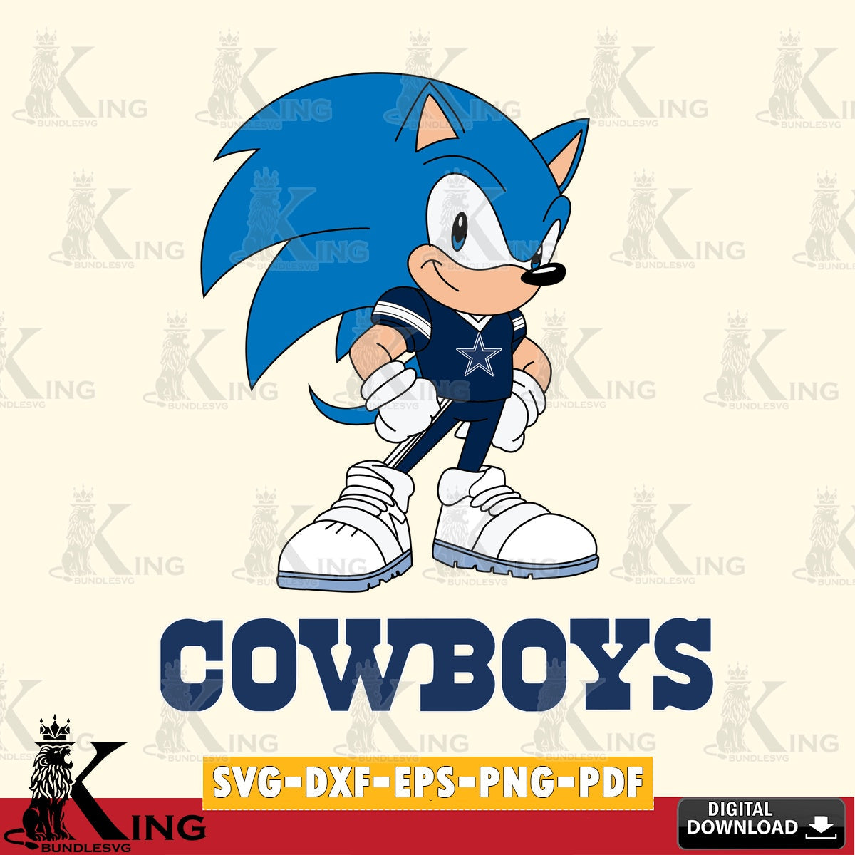 Digital clipart of Dallas Cowboys Sonic Football Star Mascot SVG PNG files perfect for Cricut and Silhouette cutting