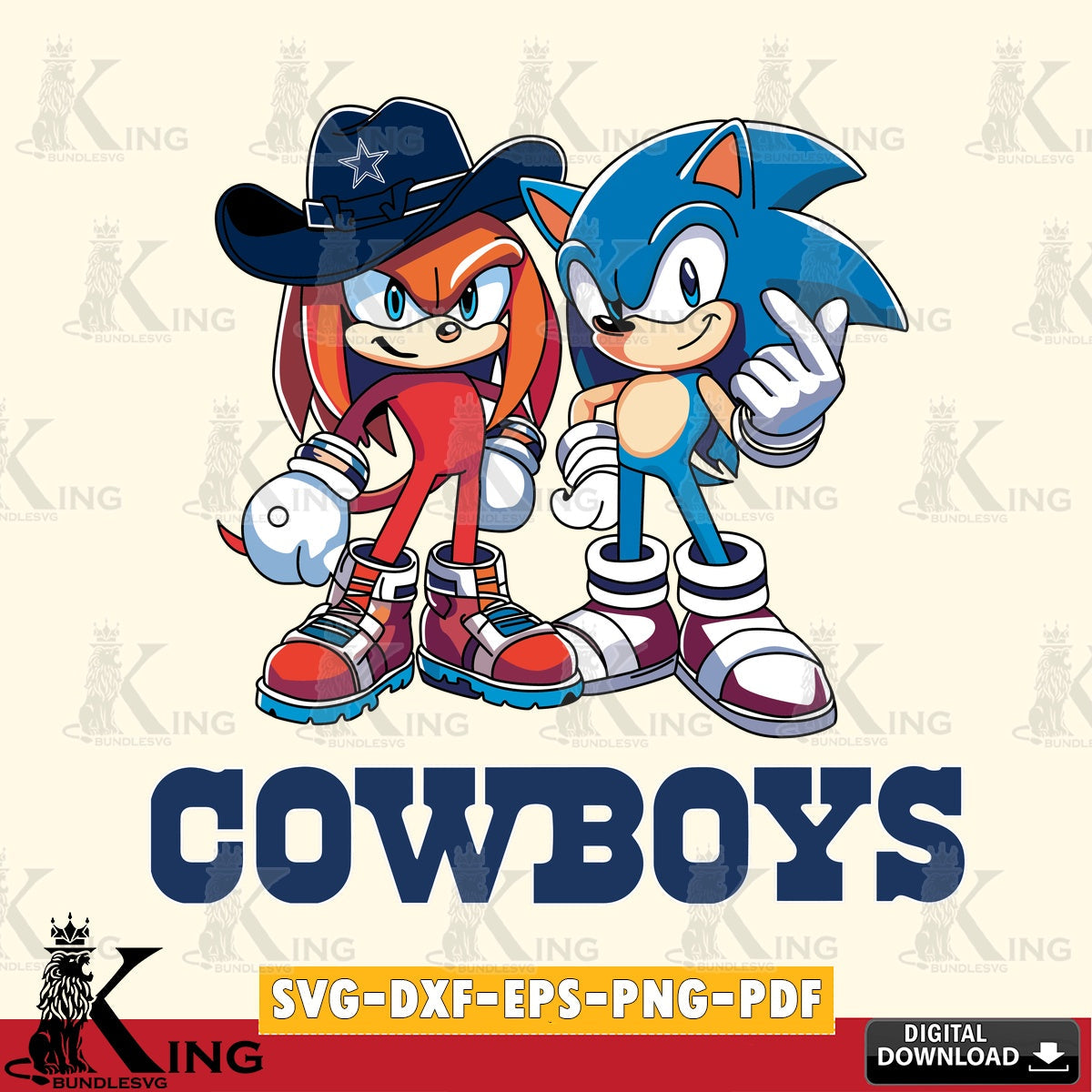 Stylish representation of Dallas Cowboys Sonic & Knuckles Football Mascot vector illustration for POD merchandise and apparel