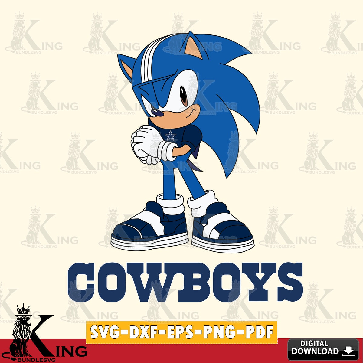Eye-catching graphic of a cute Dallas Cowboys Sonic football vector illustration for POD merchandise and apparel