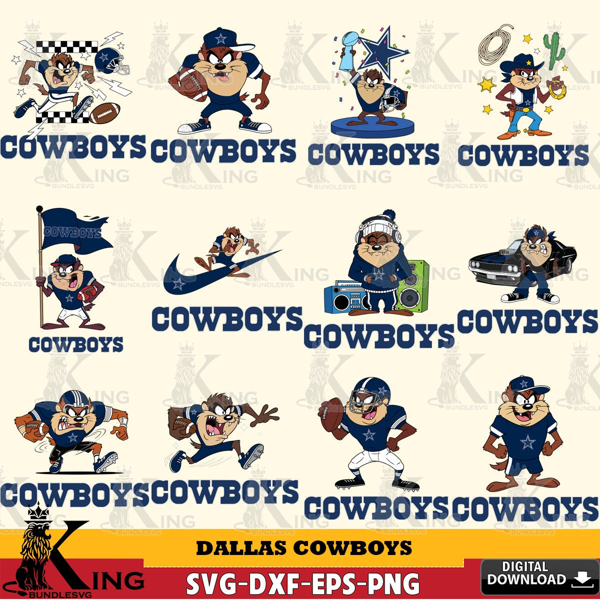 Dallas Cowboys Taz (Looney Tunes) Football NFL Bundle Cut file  , Digital Download , Instant Download, Looney Tunes svg, Football svg