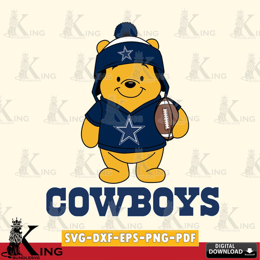 Unique artwork depicting a Dallas Cowboys Winnie the Pooh football player, versatile clip art for stickers, decals, and mugs.