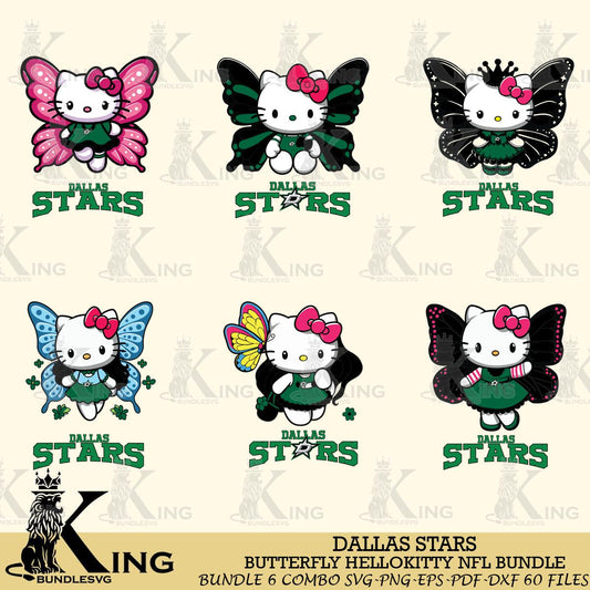 Dallas Stars Butterfly Hello Kitty bundleSvg Eps Dxf Png File, Digital Download