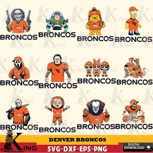 Huge collection of Denver Broncos cartoon football NFL bundle vector art for engraving, cutting, and printing