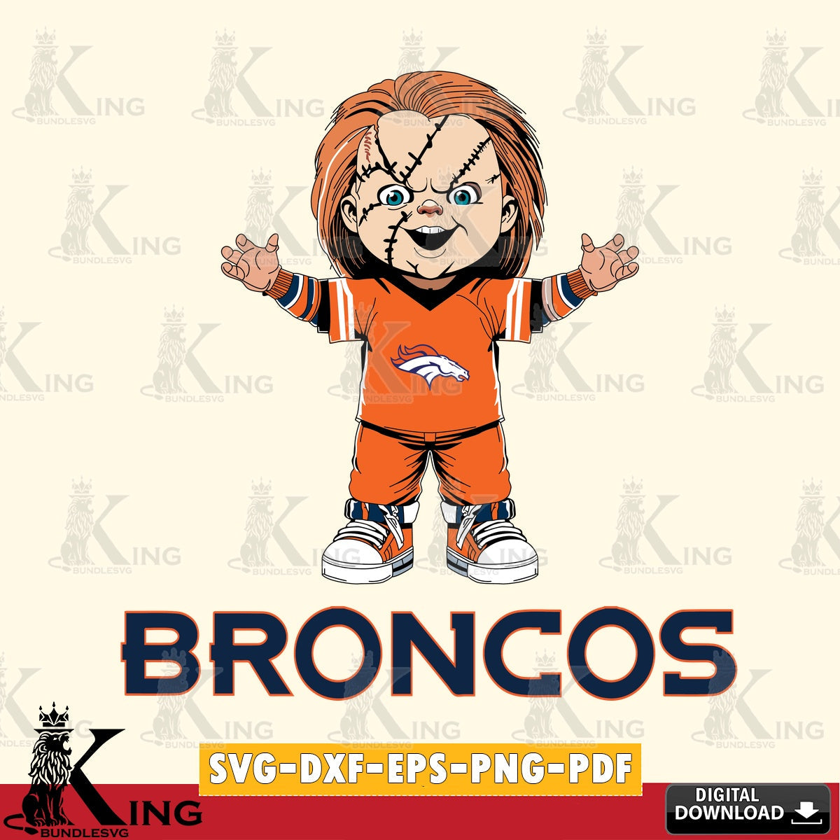 Stylish representation of Denver Broncos Chucky Football vector art for engraving, cutting, and printing